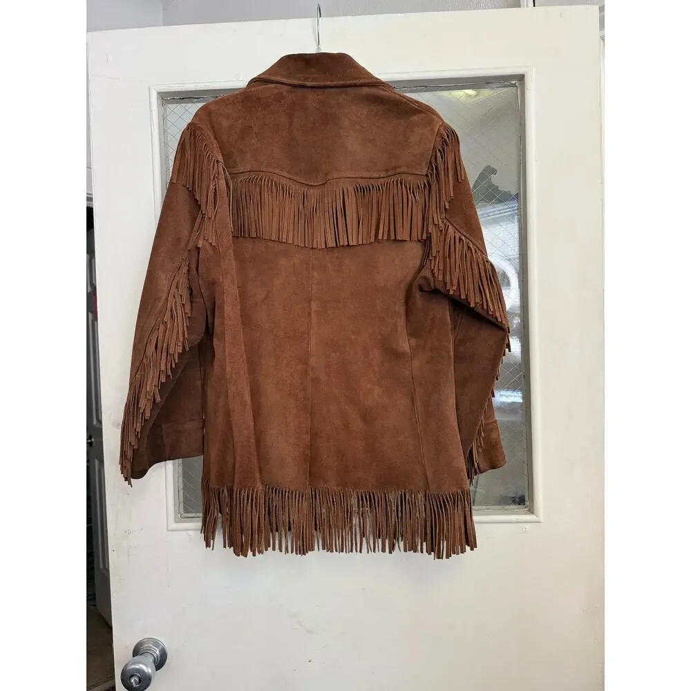 Vintage Brown Suede Leather Fringe The Leather Shop Sears Jacket Sz 18 GS - Picture 5 of 9